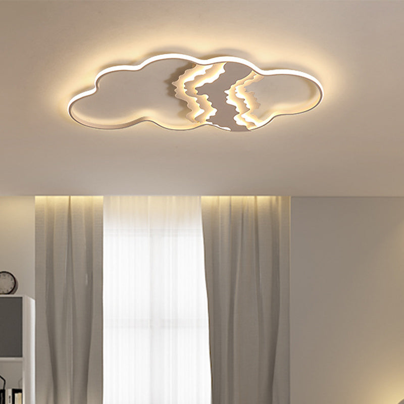 Modern Style Cloud Flush Mount Fixture Metal LED Living Room White Flushmount Lighting, Warm/White Light