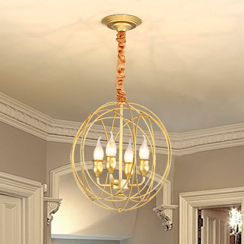 Metal Candle Style Ceiling Pendant Country 4/6 Lights Dining Room Chandelier Lighting in Black/Gold