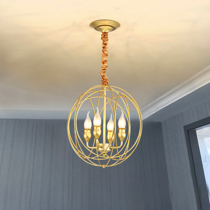Metal Candle Style Ceiling Pendant Country 4/6 Lights Dining Room Chandelier Lighting in Black/Gold