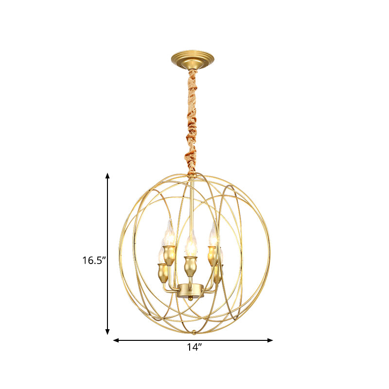 Metal Candle Style Ceiling Pendant Country 4/6 Lights Dining Room Chandelier Lighting in Black/Gold