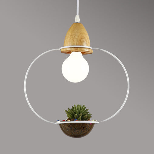 Vintage Stylish Open Cage Suspension Light 8.5"/11" Wide 1 Light Metallic Pendant Lamp with Flower Pot in Black/White