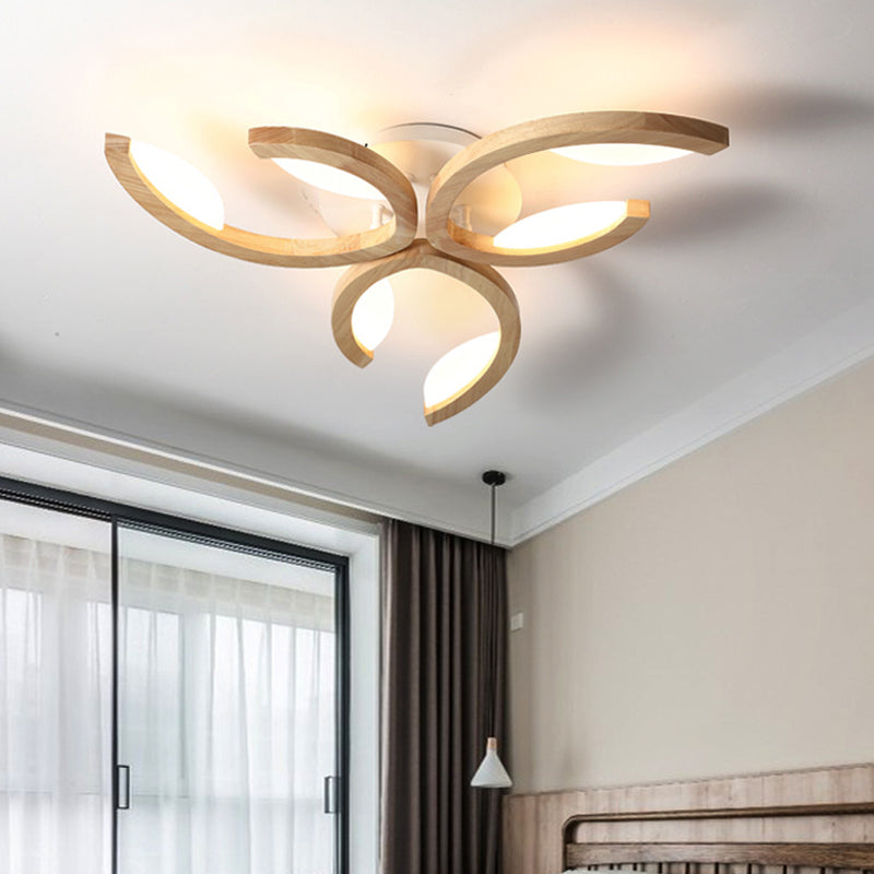 Multi Light Floral LED Ceiling Lamp Modern Fashion Wood Semi Flush Mount Light for Living Room