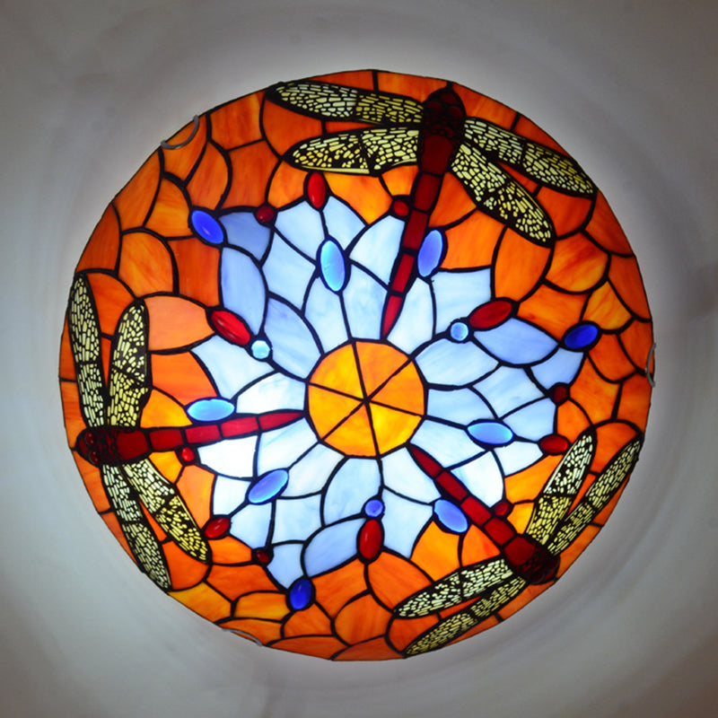 Stained Glass Bowl Flush Mount Light Tiffany Rustic Ceiling Lamp for Stair Living Room