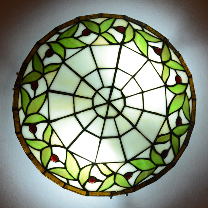 Stained Glass Bowl Flush Mount Light Tiffany Rustic Ceiling Lamp for Stair Living Room