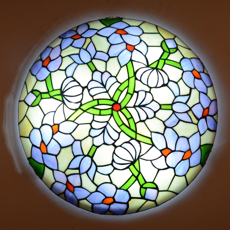 Stained Glass Bowl Flush Mount Light Tiffany Rustic Ceiling Lamp for Stair Living Room