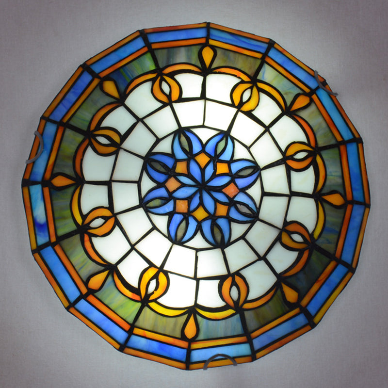 Stained Glass Bowl Flush Mount Light Tiffany Rustic Ceiling Lamp for Stair Living Room