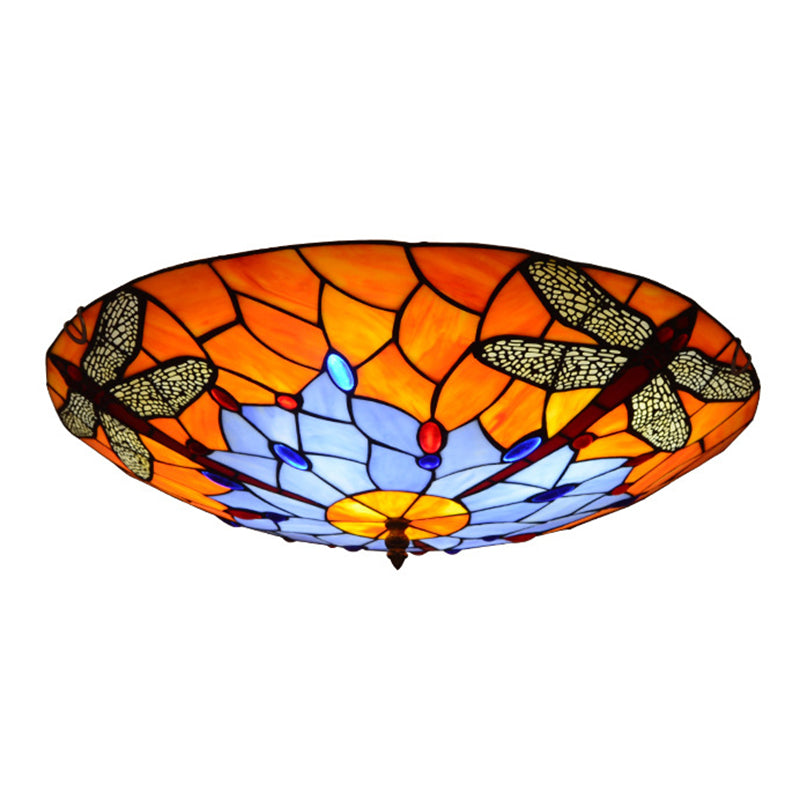 Stained Glass Bowl Flush Mount Light Tiffany Rustic Ceiling Lamp for Stair Living Room