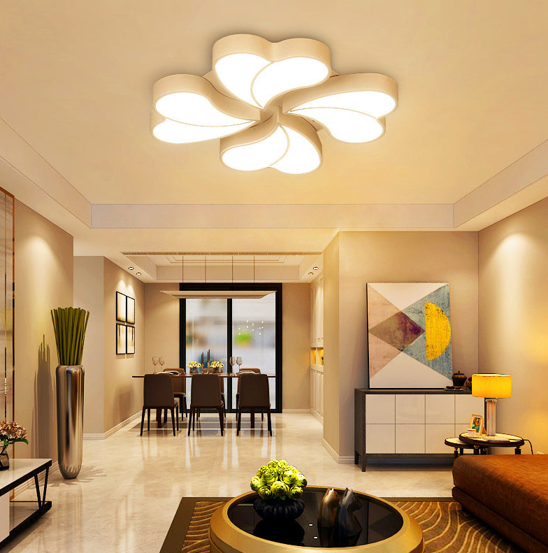 White Floral Flushmount Ceiling Lamp Modern Style Metal LED Flush Mount Lighting for Bedroom