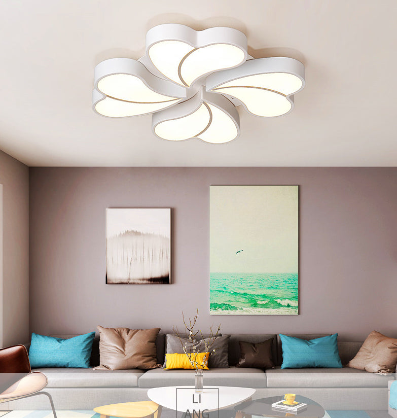 White Floral Flushmount Ceiling Lamp Modern Style Metal LED Flush Mount Lighting for Bedroom