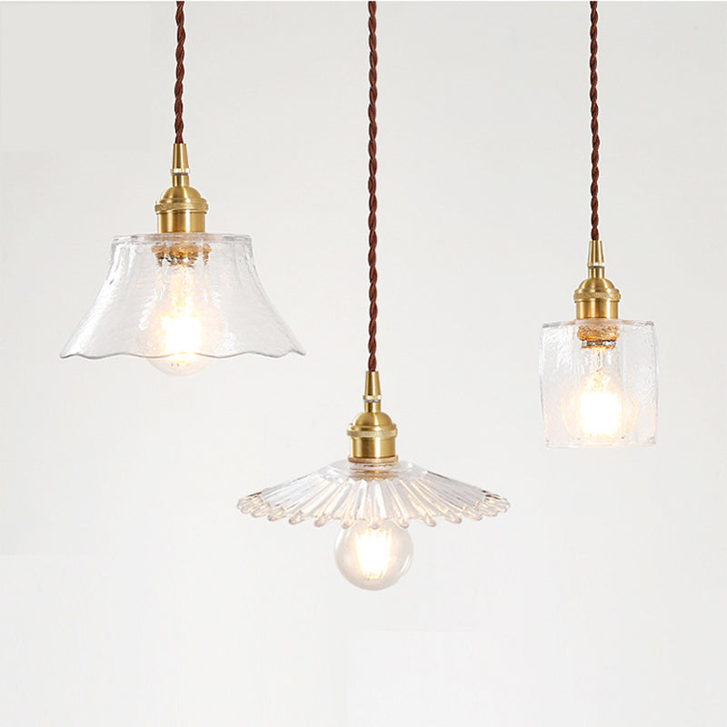 Messing 1 leichte Deckenleuchte Retro Clear Glass Schatten Wohnzimmer kleine hängende Lampe
