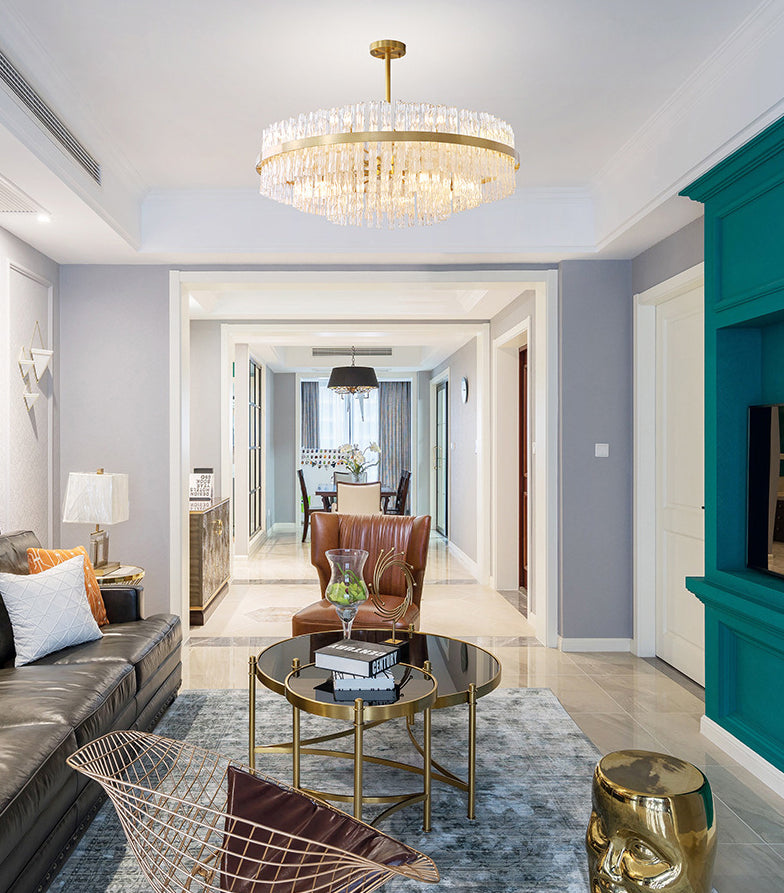 Moltiplicatore Crystal Crystal Light Modern Metal Round Living Room Lampella Luce in oro