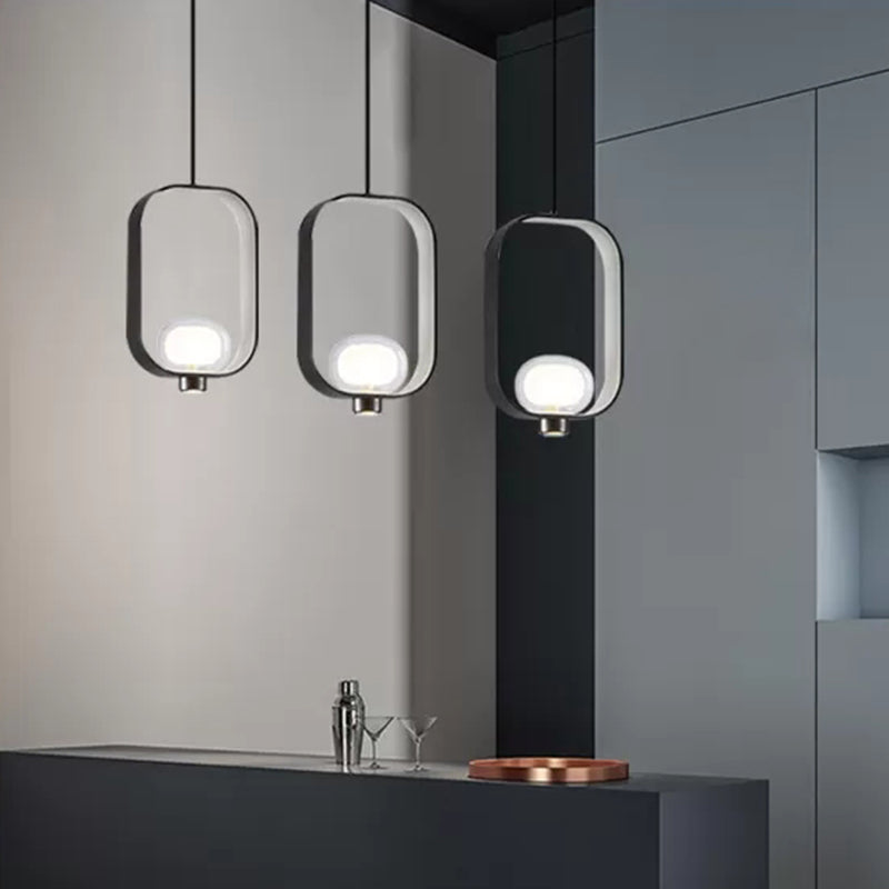 1 Light Spherical Pendant Light Nordic Retro Oval Metal Ring Shade Hanging Lamp in Black