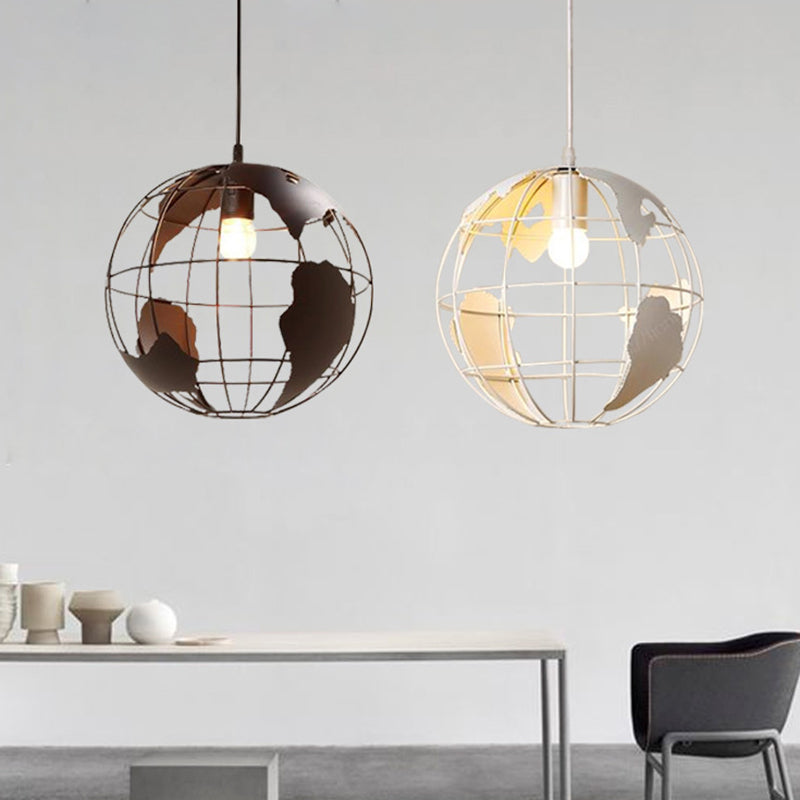 Industrial Orb Single Pendant Light Globe Metal Cage Shade Hanging Lamp for Living Room
