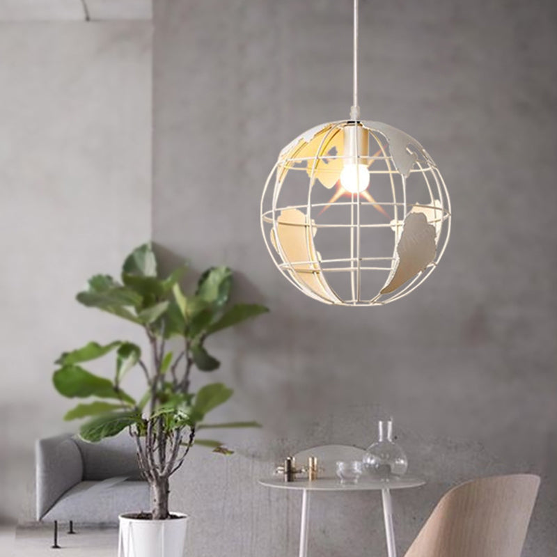 Industrial Orb Single Pendant Light Globe Metal Cage Shade Hanging Lamp for Living Room