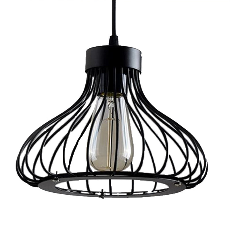 Black Metal 1 Light Light Light Light Indsutrial Retro Teardrop Cage Hanging Lampada per il ristorante