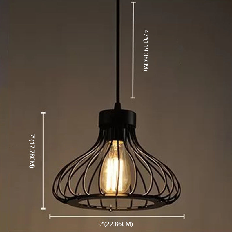Black Metal 1 Light Light Light Light Indsutrial Retro Teardrop Cage Hanging Lampada per il ristorante