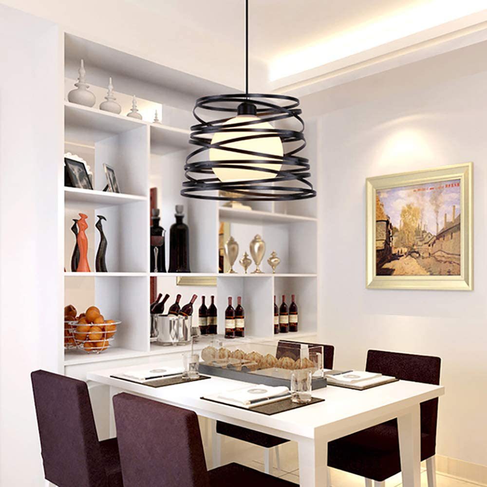 Black Metal 1 Light Pendant Light Indsutrial Retro Cylinder Cage Hanging Lamp for Restaurant