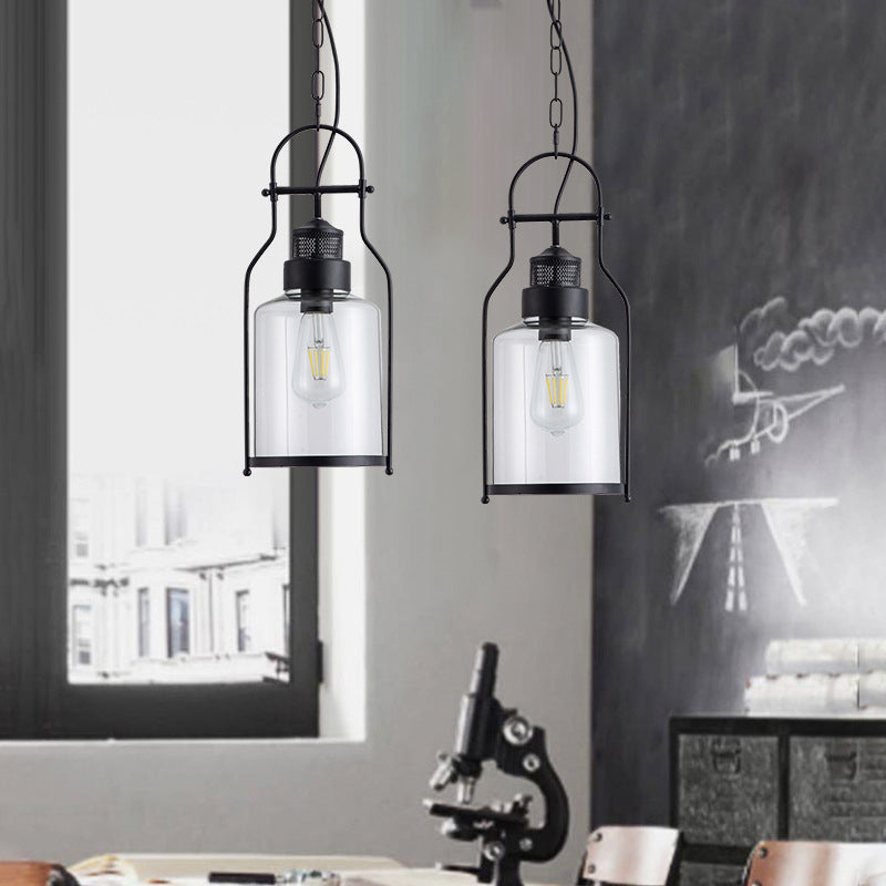 Nero 1 Light Light Light Light Industrial Cilindri Glassero Appednare lampada con giuntura in metallo