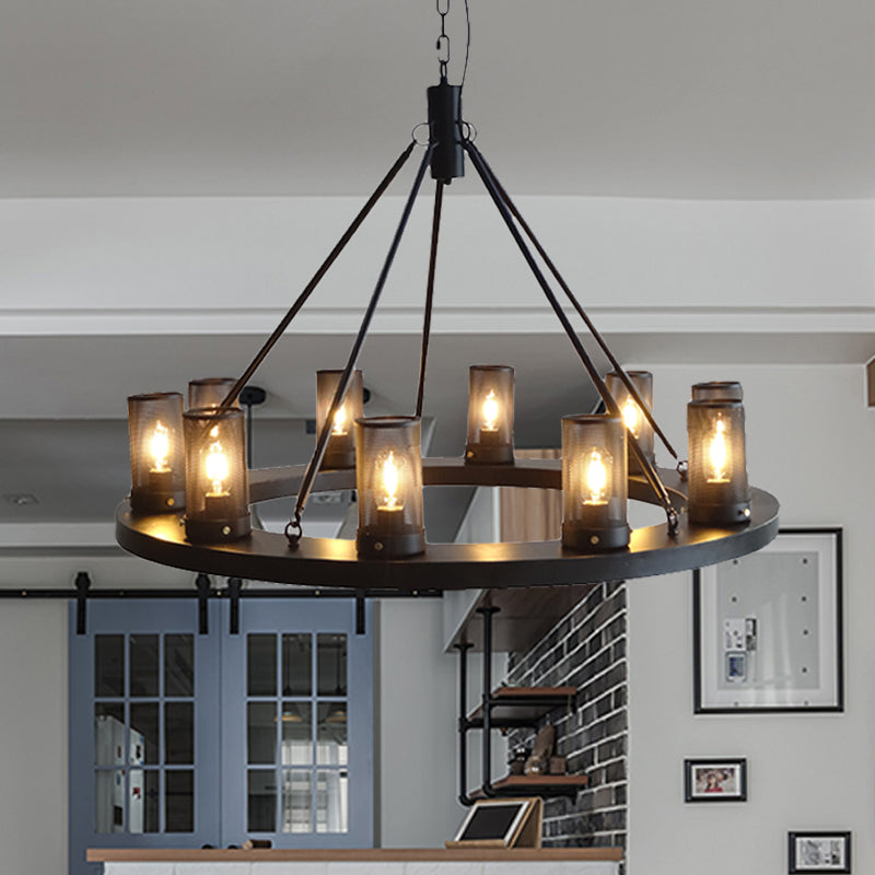 10 Lights Metal Ceiling Pendant Classic Black Cylinder Living Room Chandelier Lamp