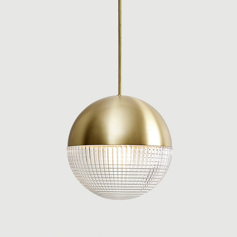 Metal 1 Light Pendant Light Mid-Century Modern Spherical Prismatic Glass Hanging Lamp