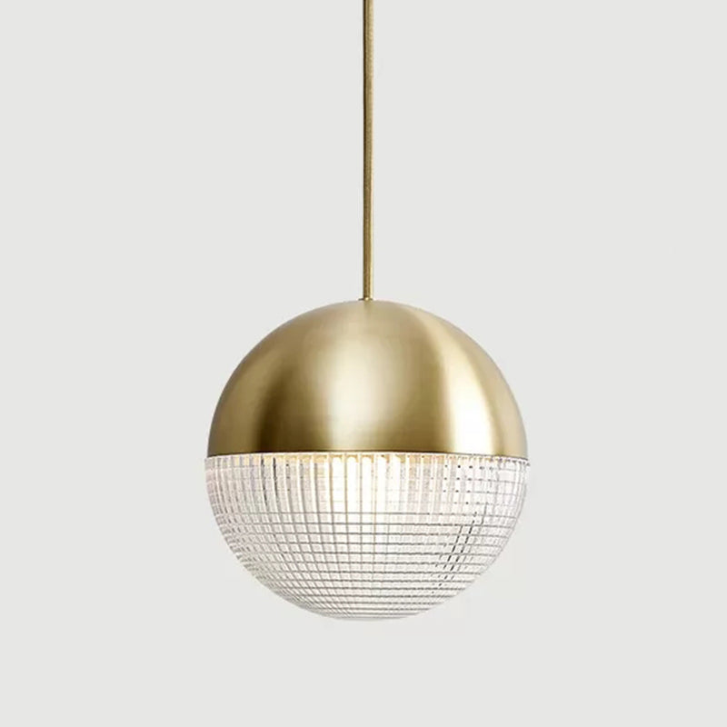 Metal 1 Light Pendant Light Mid-Century Modern Spherical Prismatic Glass Hanging Lamp
