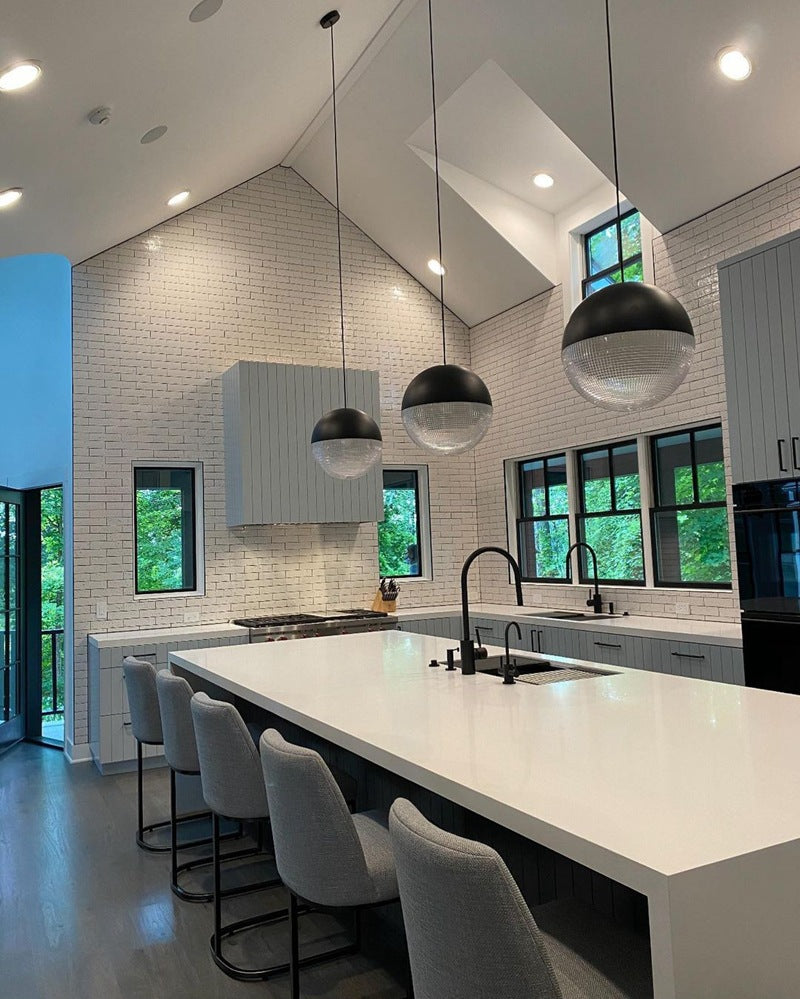 Metal 1 Light Pendant Light Mid-Century Modern Spherical Prismatic Glass Hanging Lamp