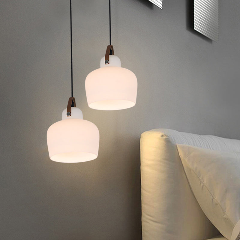 White 1 Light Bell Pendant Lamp Modern Minimalist Glass Hanging Lamp for Living Room