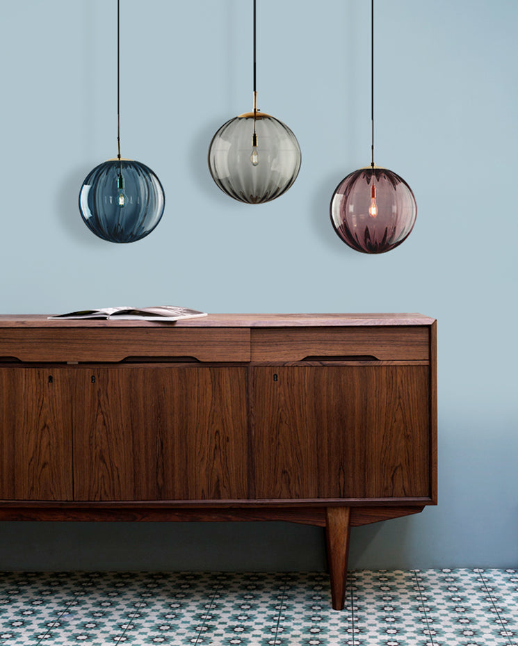 1 Light Spherical Pendant Light Modern Simple Designer Ribbed Bedroom Hanging Lamp