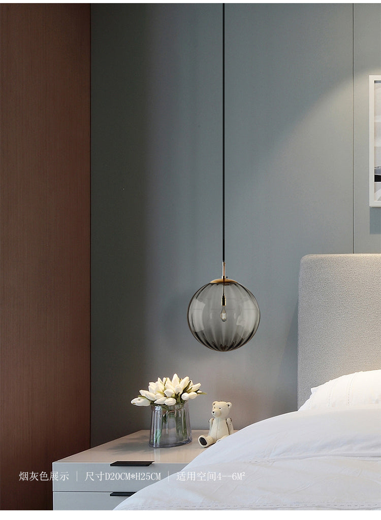 1 Light Spherical Pendant Light Modern Simple Designer Ribbed Bedroom Hanging Lamp