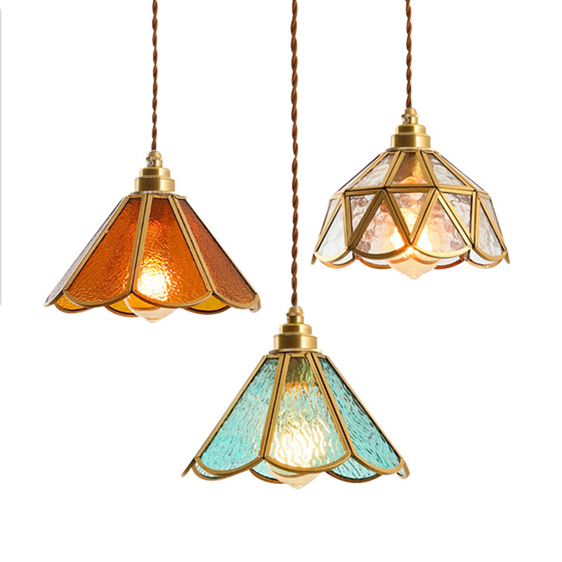 Icy Clear Glass Shade Hanging Lamp 1 Light Tiffany-Style Pendant Light Fixture for Bedroom
