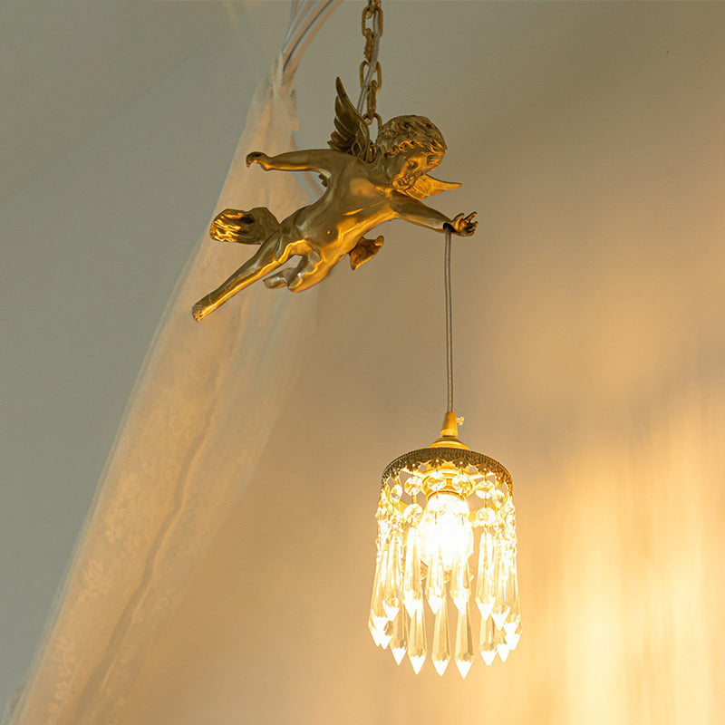 Messing vintage hoek hanger lamp 1 lichte slaapkamer hanglamp met kristaldruppel