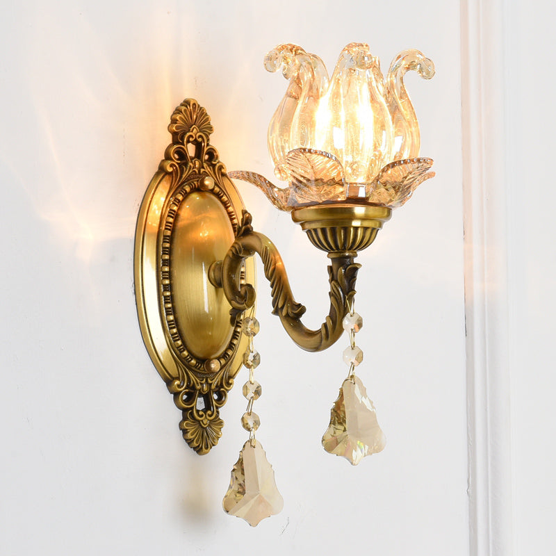 Floral Shape Wall Light Fixture Modernism Prism Glass 1/2 Heads Brass Sconce Light