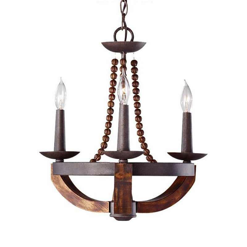 Country Candlelabrum Pendant Light 3 Lights Metal Chandelier Lamp in Dark Wood