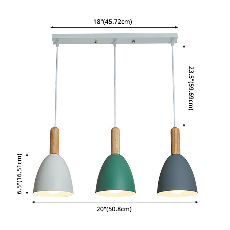 Metal Dome Shade Hanging Light Living Room 3 Light Macaroon Solid Wood Lighting Fixture Pendant