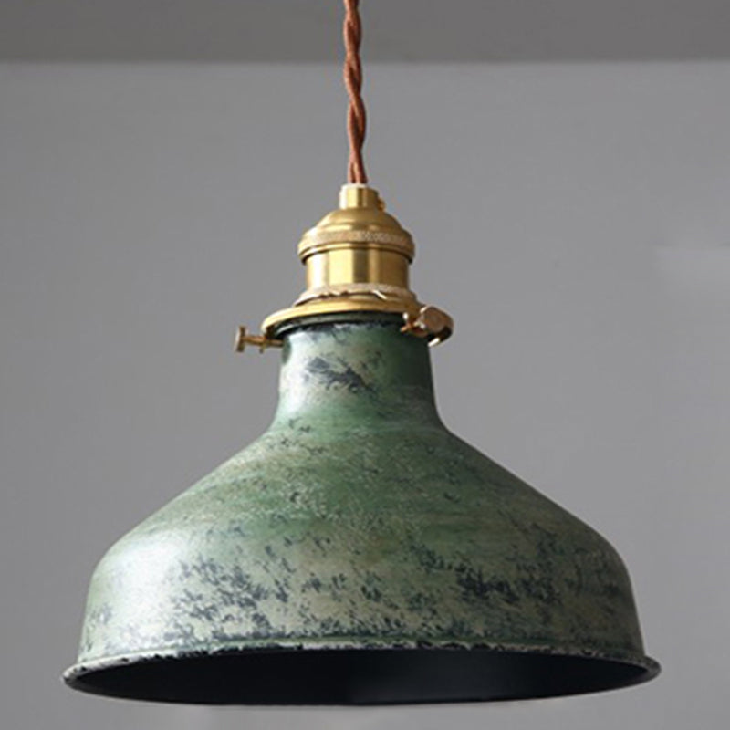 Industrial Wrought Iron Pendant Light 1 Light Metal Railroad Shade Lighting Fixture in Aged Rusty Finish