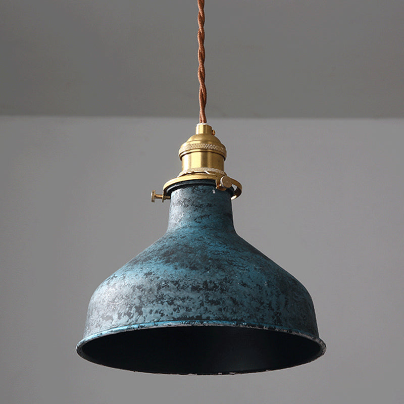 Industrial Wrought Iron Pendant Light 1 Light Metal Railroad Shade Lighting Fixture in Aged Rusty Finish