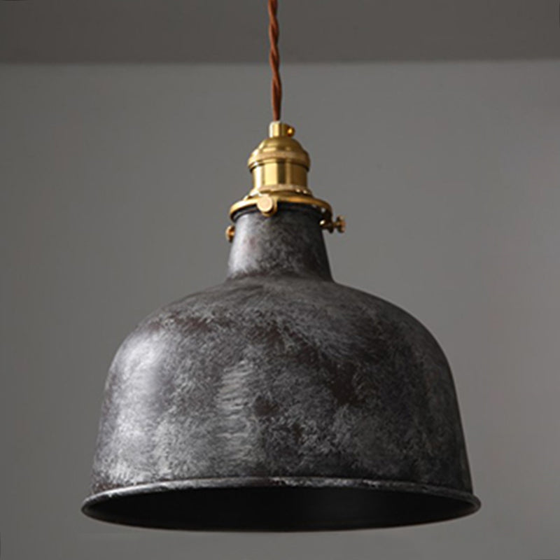 Industrial Wrought Iron Pendant Light 1 Light Metal Railroad Shade Lighting Fixture in Aged Rusty Finish