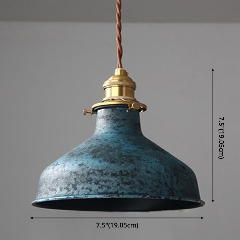 Industrial Wrought Iron Pendant Light 1 Light Metal Railroad Shade Lighting Fixture in Aged Rusty Finish