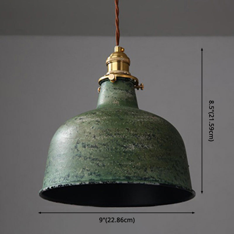 Industrial Wrought Iron Pendant Light 1 Light Metal Railroad Shade Lighting Fixture in Aged Rusty Finish