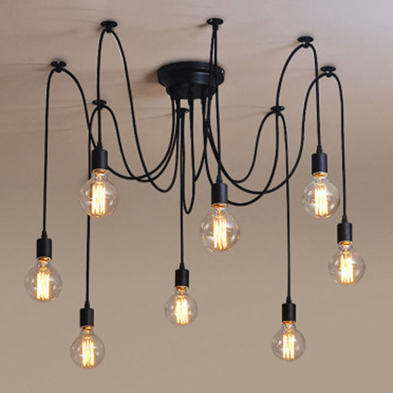 Multi Light Edison Bulb Pendant Industrial Style Black Spider Shape Hanging Lamp for Living Room Restaurant