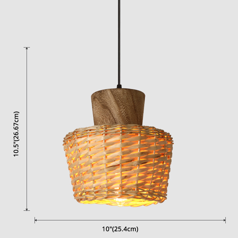 Asian Style Bamboo Weaving Pendant Light 1-Light Simplicity Wooden Hanging Lamp for Bedroom