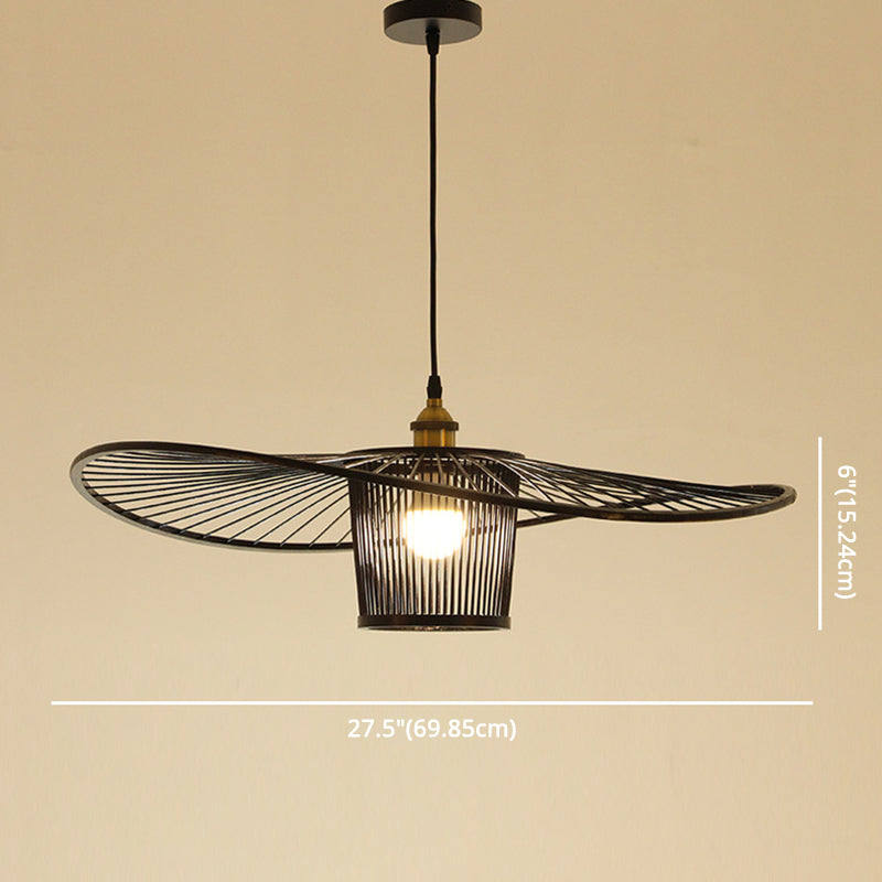 Fischermut -Hut geformte Holzbeleuchtung Bambus -Weben -Trommelschatten Einmals hängendes Licht für Esszimmer