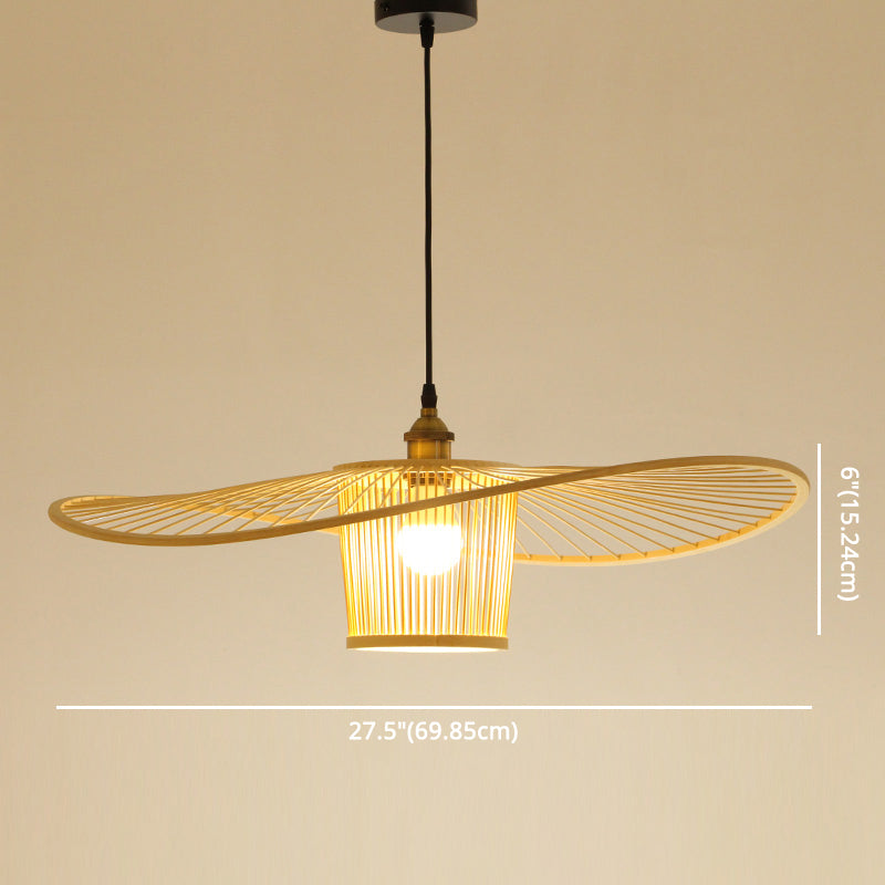 Fischermut -Hut geformte Holzbeleuchtung Bambus -Weben -Trommelschatten Einmals hängendes Licht für Esszimmer