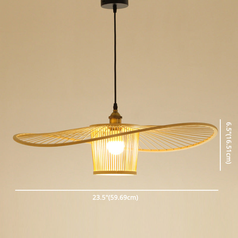 Fischermut -Hut geformte Holzbeleuchtung Bambus -Weben -Trommelschatten Einmals hängendes Licht für Esszimmer