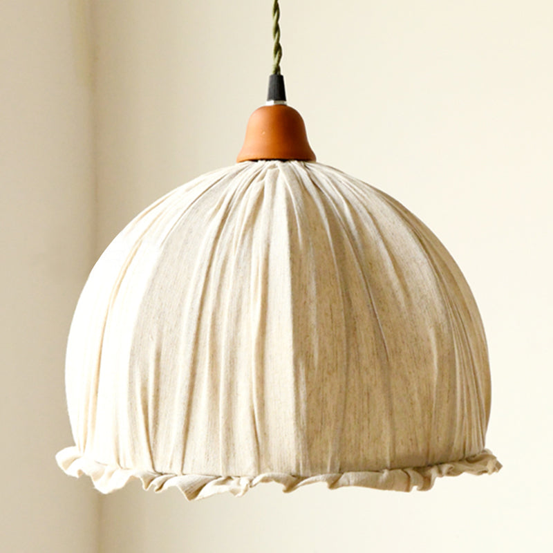 Bowl Burlap Shade Hanging Pendant Lamp Nordic Style Fabric 1 Light Hanging Light for Bedroom Dining Room