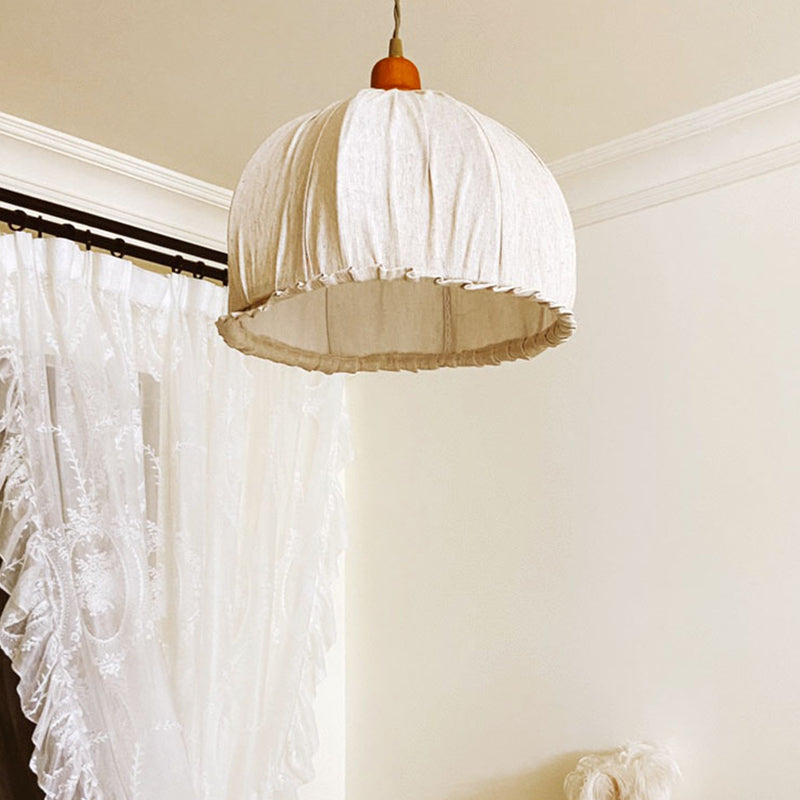 Bowl Burlap Shade Hanging Pendant Lamp Nordic Style Fabric 1 Light Hanging Light for Bedroom Dining Room