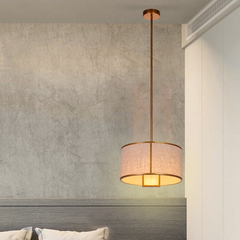 Einzelne leichte Stoff Drum Anhänger Leicht minimalistisch Wohnzimmer Hanges Licht mit 47 -Zoll -Hängsstange