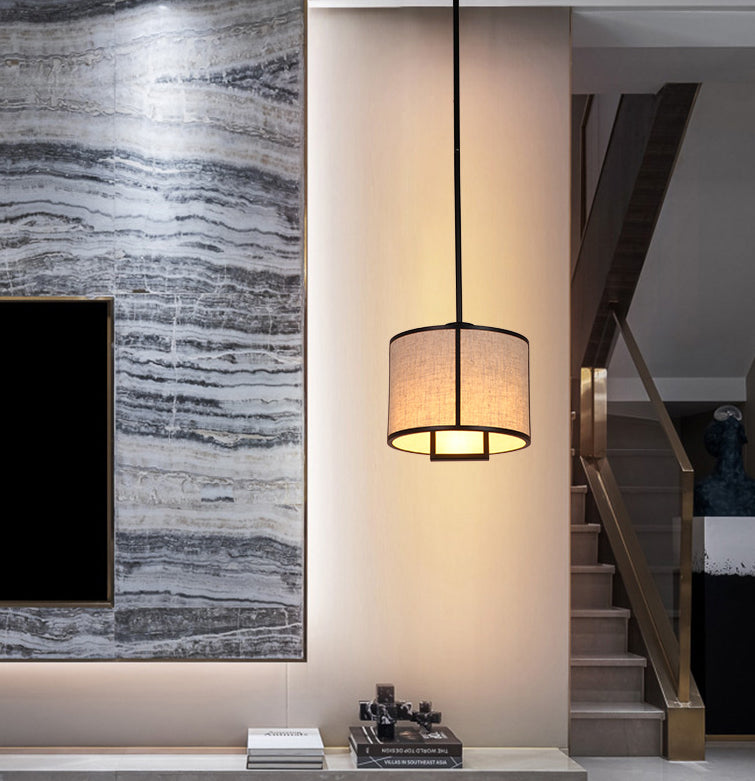 Feuille simple tissu tambour suspendu minimaliste salon suspendu avec une bielle suspendue en acier en carbone de 47 "
