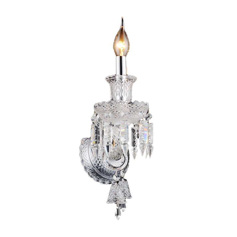 Candelabra Clear Glass Wall Light Fixture Modern 1/2 Heads Chrome Sconce Light with Diamond Shape Crystal Decoration