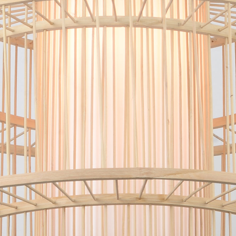 Asian Style Simplicity Hanging Light Bamboo & Imitation Sheepskin Double Shade 1 Light Pendant Lamp